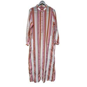 Soft Surroundings Multi Color Stripe Roll Tab Dress South Coast Women's Large